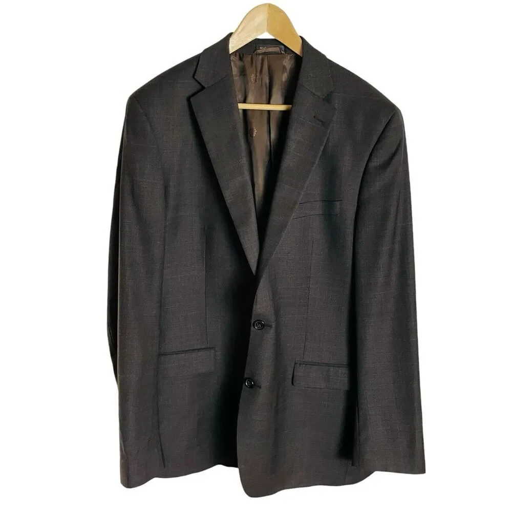 Lauren‎ Ralph Lauren Wool Blazer Mens 44L Olive Brown Micro Plaid Two Button